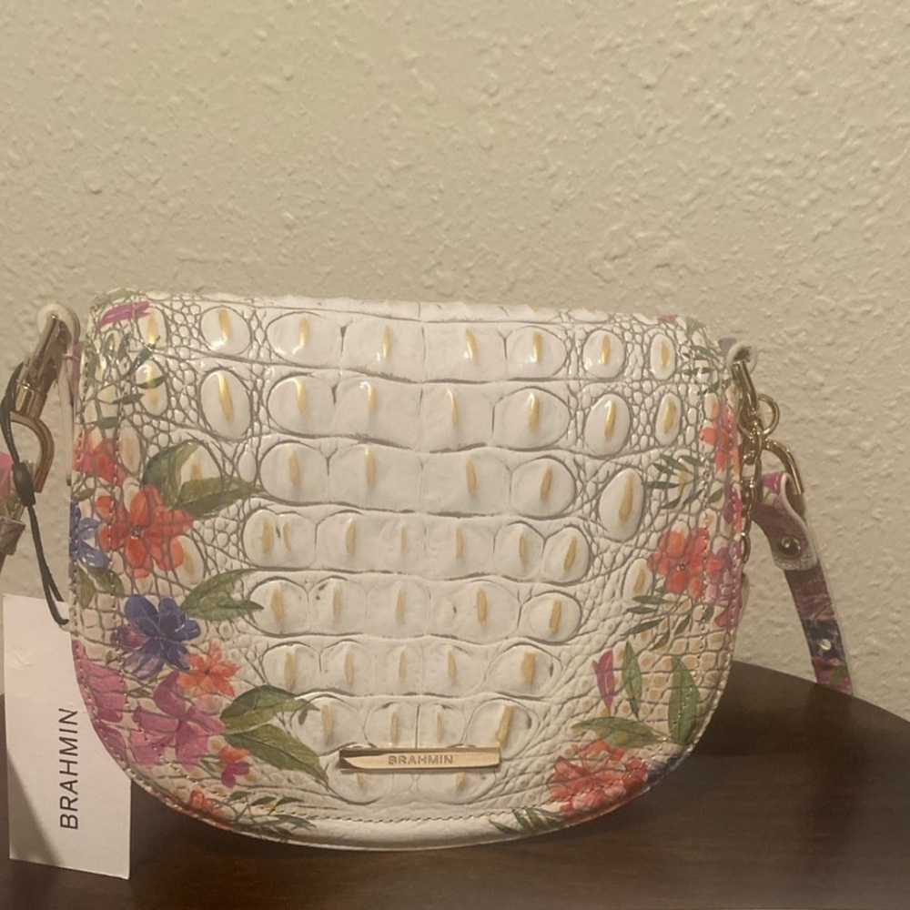 **SOLD** Brahmin Briar White and Pink Floral Crossbody Bag - Picture 1 of 7